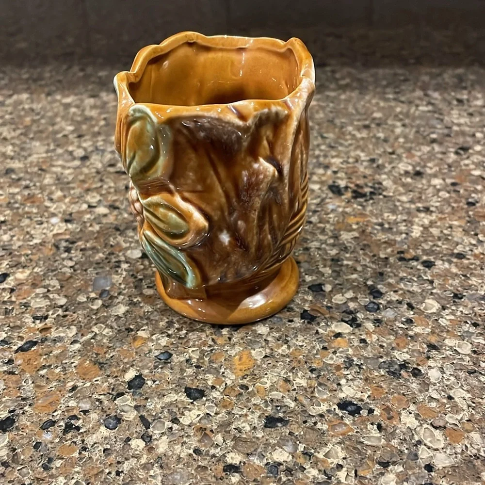 Vintage MCM Basketweave Floral Sealy Quality Japan Mini Vase Toothpick Holder
